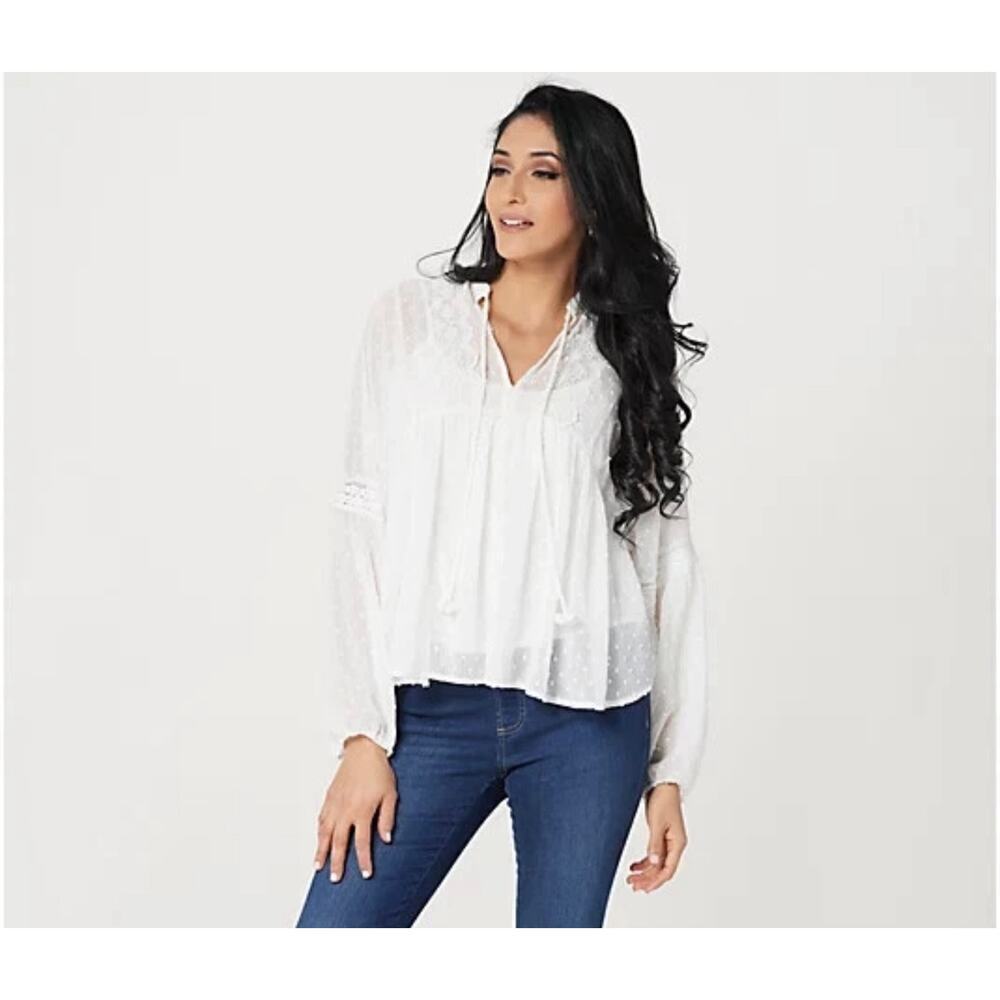 Bishop + Young Sheer Swiss Dot Peasant Blouse NEW WITH TAGS White Size XS